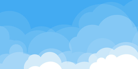 
Illustration of a blue sky with white clouds in a flat style. Blue sky background and white clouds. Cartoon sky