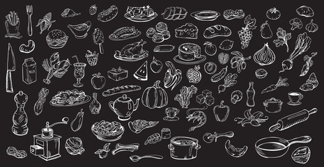 Large assembly of various dishes and products - Vector illustration