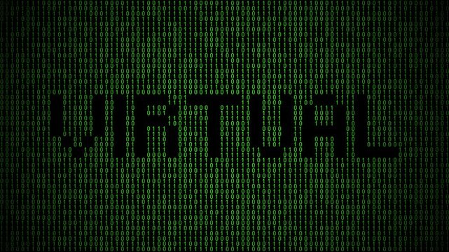 Binary virtual reality code animation with futuristic design.