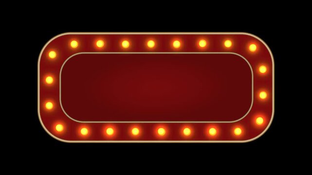 Red oval frame gold light retro advertising sign on transparent background. Alpha channel