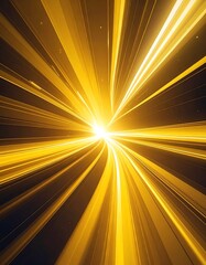 Bright, radiating golden light bursts from the center, creating a dynamic, converging effect. Abstract lines and shapes dominate the composition