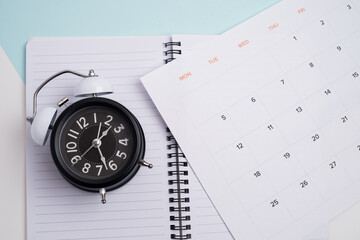 Monthly calendar. Calendar with date on paper. Day planner. Schedule of the week, month and year. Modern organizer. Business diary. Deadline reminder. Daily event management. Template and grid