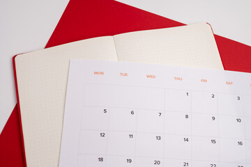 Monthly calendar. Calendar with date on paper. Day planner. Schedule of the week, month and year. Modern organizer. Business diary. Deadline reminder. Daily event management. Template and grid