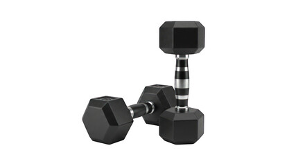 Pair of black dumbbells isolated on transparent background