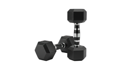 Pair of black dumbbells isolated on transparent background