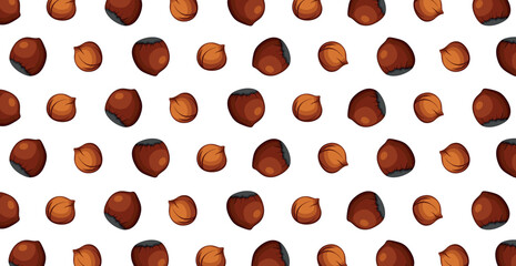 Panoramic pattern of roasted hazelnuts on a white background - Vector illustration