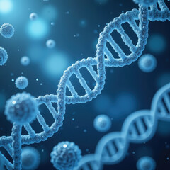DNA structure genetic material molecular biology science biotechnology microscopic view blue background cellular elements