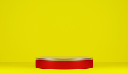 Red podium show cosmetic product geometric. 3D rendering