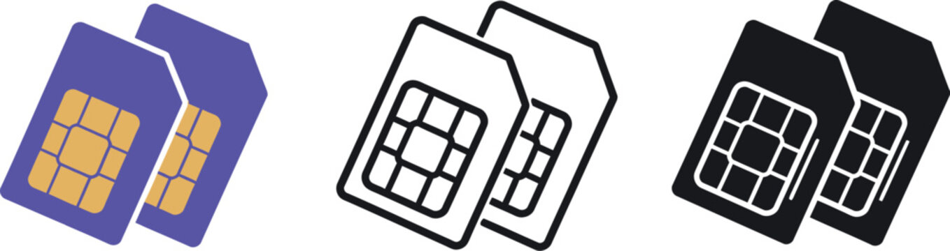 Illustration of sim cards in color outline and solid black versions