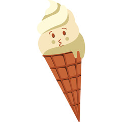Vanilla Soft Serve Ice Cream Cone With A Cute Face And Kissing Lips Isolated On A White Background
