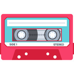 Pixel Art Cassette Tape With Red Casing And Teal Label Side One Stereo Retro Music Nostalgia Audio Recording Vintage Technology