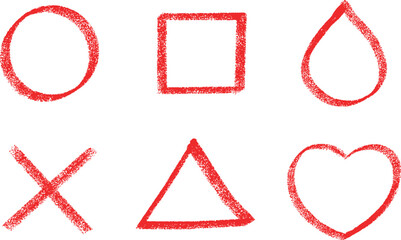 赤いクレヨンタッチのシェイプアイコンセット　Adobe Illustrator Artwork