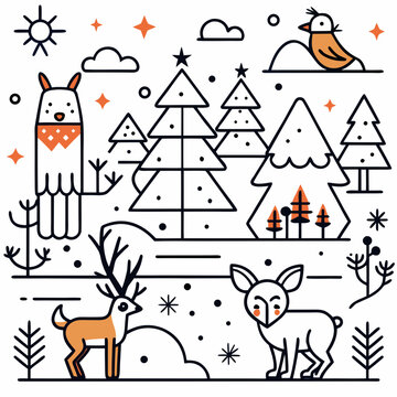 Winter Animals Line Art Vector Collection | Minimal Wildlife & Forest Outline Illustrations