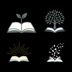 Knowledge Growth Concept Book Icons Set