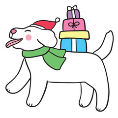 Illustration of Dog Carrying Christmas Gifts