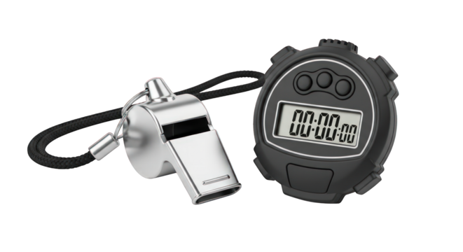 Stopwatch and whistle isolated on transparent background for time keeping - Powered by Adobe