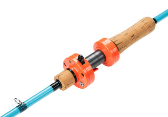 Isolated Fishing Rod with Cork Handle and Orange Reel Seat for Ice Fishing and Angling