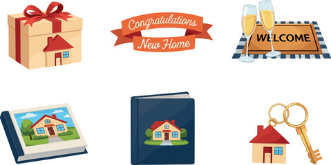 Fototapeta premium New Home Buying Celebration and Essentials Icon Set