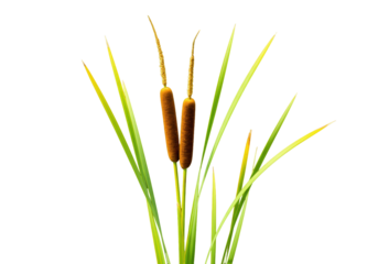 Isolated Cattails in the Summer Greenery of Tall Grass Reeds and Fluffy Brown Stalks