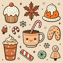 Christmas Dessert Line Art Vector Set | Minimal Holiday Sweets & Bakery Outline Illustrations