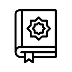 Islamic Holy Book Outline Icon, Ornate Quran Cover Vector Design.