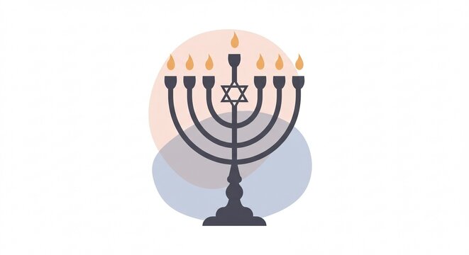 Minimalist menorah with Star of David design in pastel colors representing Hanukkah celebration on white background