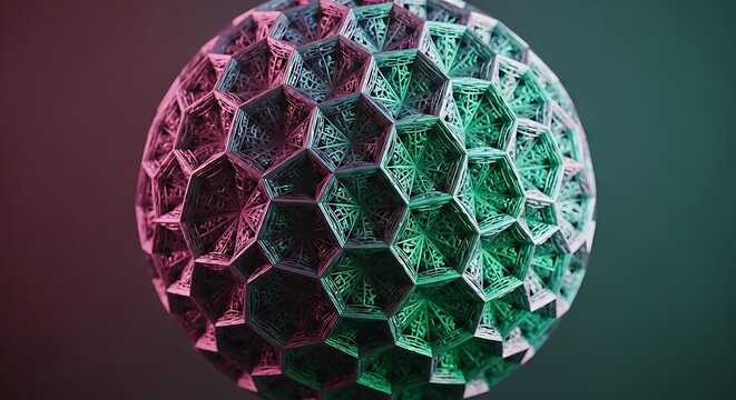 Abstract sphere with hexagonal pattern and dual-tone lighting, creating a futuristic and geometric design.