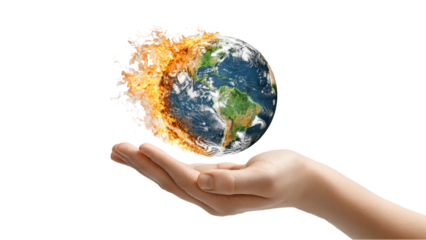 Earth on Fire: Climate Change Concept in Hand