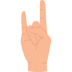 Hand Gesture Rock On Sign With Pinky And Index Finger Extended In A Flat Design Style On A Transparent Background