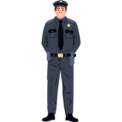 Illustration Of A Friendly Smiling Police Officer In Full Uniform Standing Against A White Background With A Transparent Background Ready For Use
