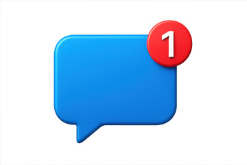 Blue 3d speech bubble showing one new social media message notification, digital communication alert concept