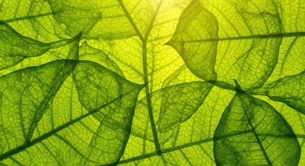 Obraz premium Close up of vibrant green leaves with sunlight filtering through