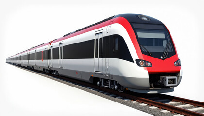 Naklejka premium Illustration of modern high speed electric train isolated on white background. Clean design of train on rails. Public transport. Transportation concept. Urban railway illustration.