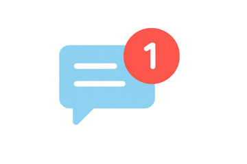 Notification bubble with new message, red alert counting one and chat symbol, transparent background