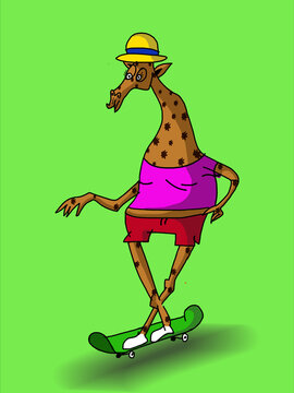 giraffe charater on skateboard