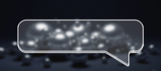 A futuristic speech bubble hovers over a dark, textured background, creating a modern and techsavvy communication concept with a blurred effect