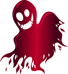 Creepy red ghost with melting edges and sinister smile, Halloween vector art, white background, spooky design