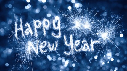 Festive New Year Sparklers on Blue Bokeh Background for Celebrations and Holiday Greetings