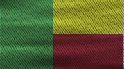 Benin National Flag Waving Animation: Realistic 3D Seamless Loop, Green Vertical with Yellow and Red Horizontal Stripes