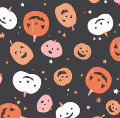 Fototapeta premium Seamless pattern of colorful pumpkins.Halloween vector seamless pattern,Seamless pattern for autumn season with pumpkin. Childish background for fabric, wrapping paper, textile, wallpaper and apparel.