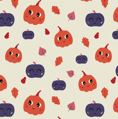 Seamless pattern of colorful pumpkins.Halloween vector seamless pattern,Seamless pattern for autumn season with pumpkin. Childish background for fabric, wrapping paper, textile, wallpaper and apparel.