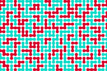 Fun line doodle seamless pattern or creative abstract line, dot, fluid, metaball, labyrinth, maze texture geometric background. Simple childish scribble wallpaper design. Red, green, blue, colourful.