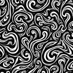 Swirling monochrome pattern with tribal art inspiration. Ornate black and white design. Intricate, flowing curves create elegant, hypnotic effect. Perfect for backgrounds, tattoos or textile prints.