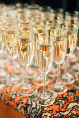Glasses of champagne on the table