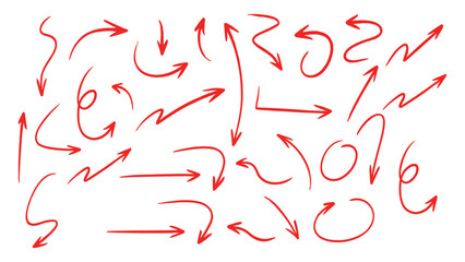 Hand drawn red curved arrow set