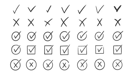 Hand drawn black check mark and cross symbol set © Burhad