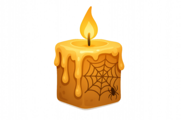 Glowing Halloween candle with dripping wax and spiderweb design