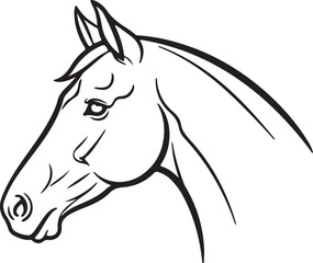 Stylized Horse Head Line Art – Elegant Black and White Profile Illustration