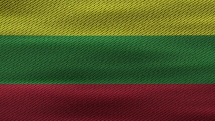 Lithuania National Flag Waving in Wind, Realistic Fabric Texture Animation Loop, 4K Lithuanian Tricolor