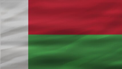 Madagascar National Flag Waving Animation: Realistic 3D Seamless Loop, Red Green White Stripes